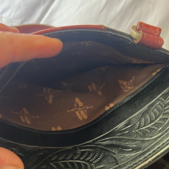 American West Tooled Leather Bag Merlot Red & Black Silver Concho and Hardware - Picture 8 of 16